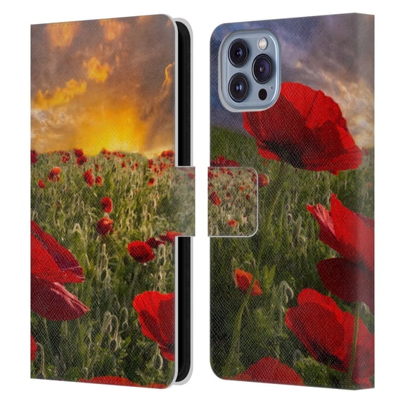 Head Case Designs Officially Licensed Celebrate Life Gallery Florals Red Flower Field Leather Book Wallet Case Cover Compatible with Apple iPhone 14