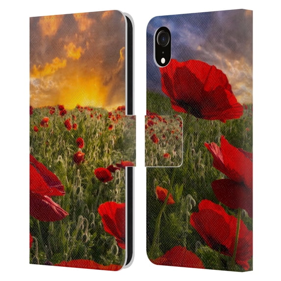 Head Case Designs Officially Licensed Celebrate Life Gallery Florals Red Flower Field Leather Book Wallet Case Cover Compatible with Apple iPhone XR