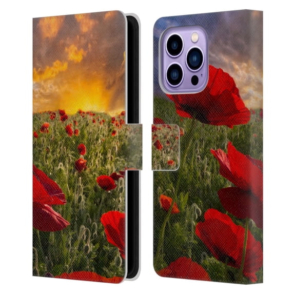 Head Case Designs Officially Licensed Celebrate Life Gallery Florals Red Flower Field Leather Book Wallet Case Cover Compatible with Apple iPhone 14 Pro Max
