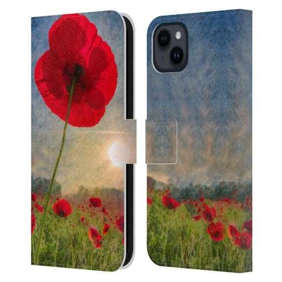 Head Case Designs Officially Licensed Celebrate Life Gallery Florals Red Flower Leather Book Wallet Case Cover Compatible with Apple iPhone 15 Plus
