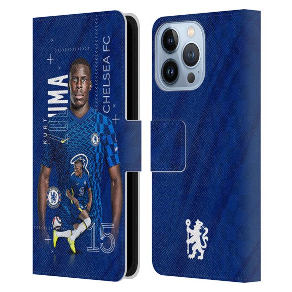 Head Case Designs Officially Licensed Chelsea Football Club 2021/22 First Team Kurt Zouma Leather Book Wallet Case Cover Compatible with Apple iPhone 13 Pro