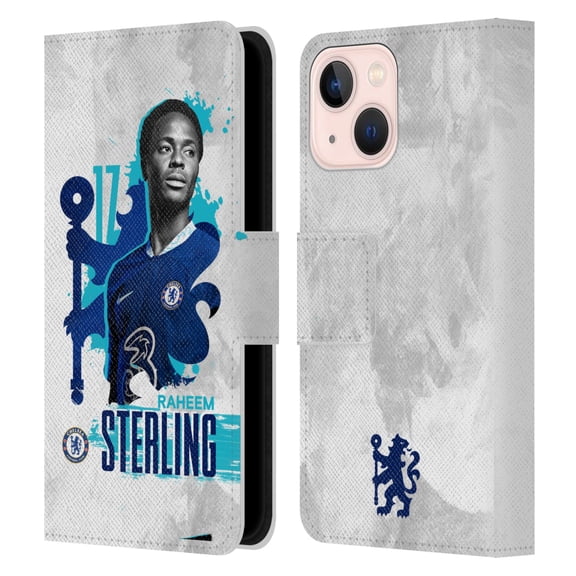 Head Case Designs Officially Licensed Chelsea Football Club 2022/23 First Team Raheem Sterling Leather Book Wallet Case Cover Compatible with Apple iPhone 13 Mini