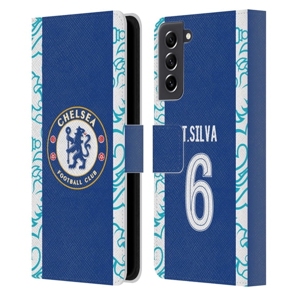 Head Case Designs Officially Licensed Chelsea Football Club 2022/23 Players Home Kit Thiago Silva Leather Book Wallet Case Cover Compatible with Samsung Galaxy S21 FE 5G