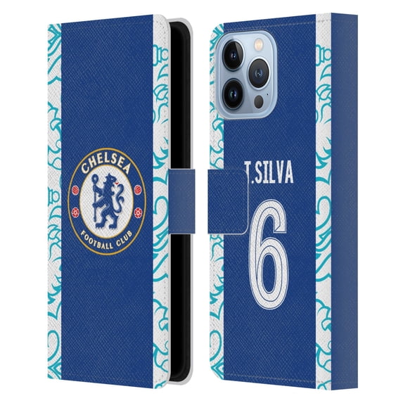 Head Case Designs Officially Licensed Chelsea Football Club 2022/23 Players Home Kit Thiago Silva Leather Book Wallet Case Cover Compatible with Apple iPhone 13 Pro Max
