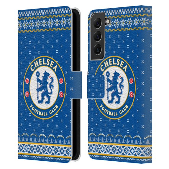 Head Case Designs Officially Licensed Chelsea Football Club Christmas Jumper Pattern 3 Leather Book Wallet Case Cover Compatible with Samsung Galaxy S22+ 5G
