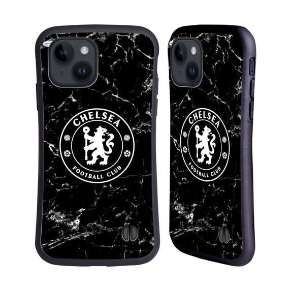 Head Case Designs Officially Licensed Chelsea Football Club Crest Black Marble Hybrid Case Compatible with Apple iPhone 15