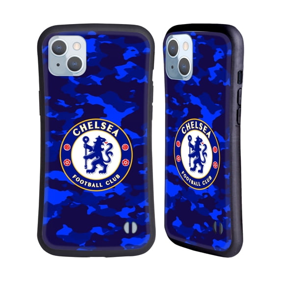 Head Case Designs Officially Licensed Chelsea Football Club Crest Camouflage Hybrid Case Compatible with Apple iPhone 14 Plus