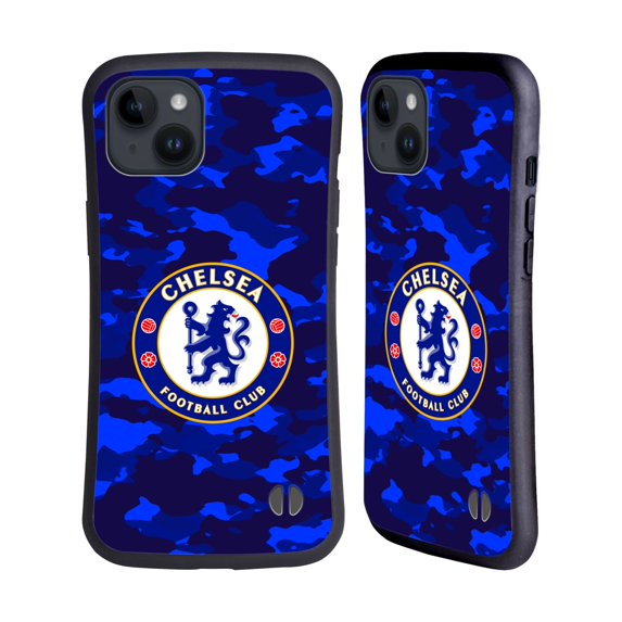 Head Case Designs Officially Licensed Chelsea Football Club Crest Camouflage Hybrid Case Compatible with Apple iPhone 15 Plus