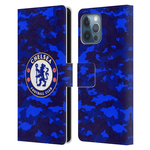 Head Case Designs Officially Licensed Chelsea Football Club Crest Camouflage Leather Book Wallet Case Cover Compatible with Apple iPhone 12 Pro Max