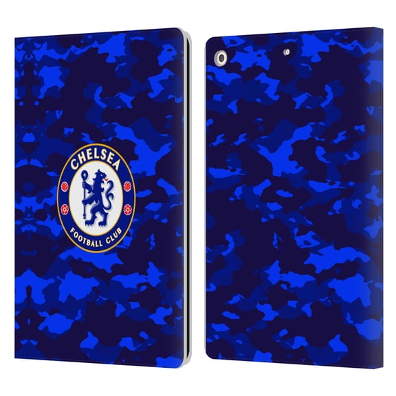 Head Case Designs Officially Licensed Chelsea Football Club Crest Camouflage Leather Book Wallet Case Cover Compatible with Apple iPad 10.2 2019/2020/2021