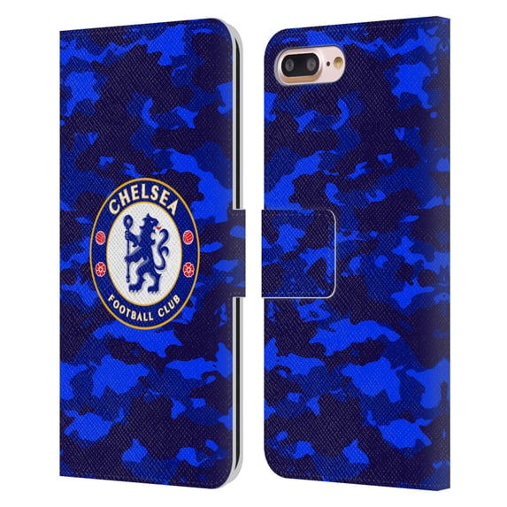 Head Case Designs Officially Licensed Chelsea Football Club Crest Camouflage Leather Book Wallet Case Cover Compatible with Apple iPhone 7 Plus / iPhone 8 Plus