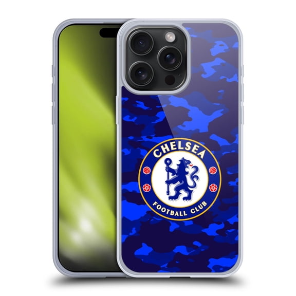 Head Case Designs Chelsea Football Club Crest Camouflage Soft Gel Case for Apple iPhone 15 Pro Max