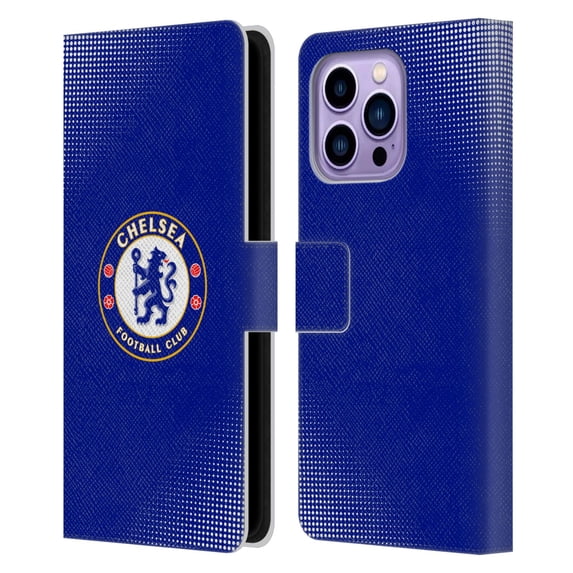 Head Case Designs Officially Licensed Chelsea Football Club Crest Halftone Leather Book Wallet Case Cover Compatible with Apple iPhone 14 Pro Max