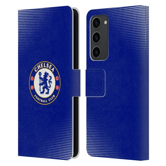 Head Case Designs Officially Licensed Chelsea Football Club Crest Halftone Leather Book Wallet Case Cover Compatible with Samsung Galaxy S23+ 5G