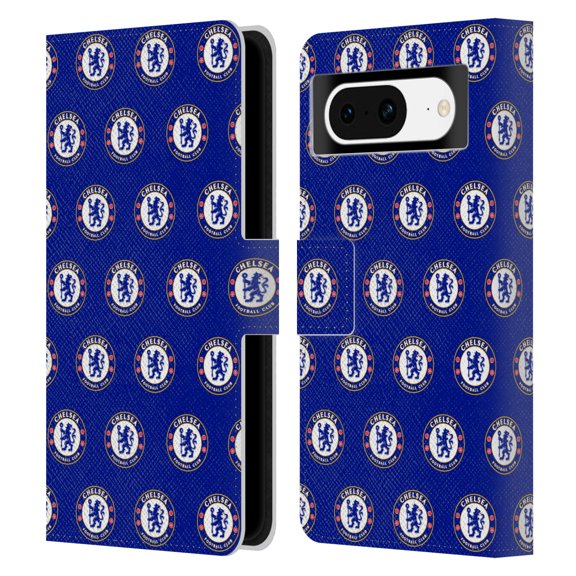 Head Case Designs Officially Licensed Chelsea Football Club Crest Pattern Leather Book Wallet Case Cover Compatible with Google Pixel 8