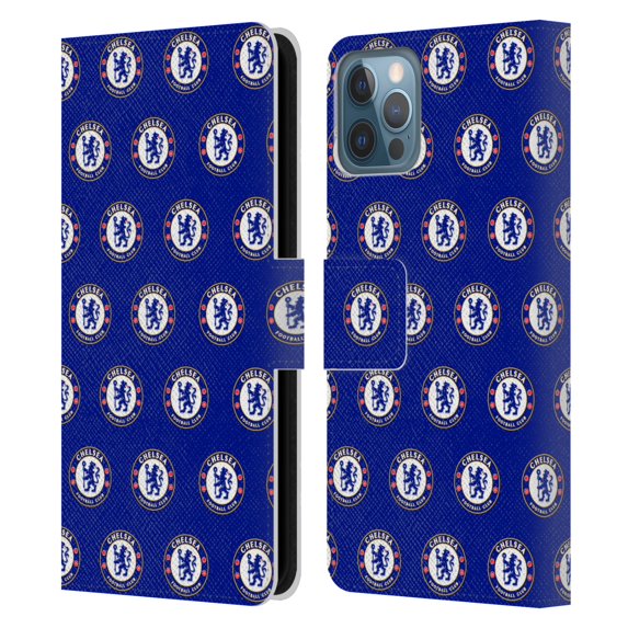 Head Case Designs Officially Licensed Chelsea Football Club Crest Pattern Leather Book Wallet Case Cover Compatible with Apple iPhone 12 / iPhone 12 Pro