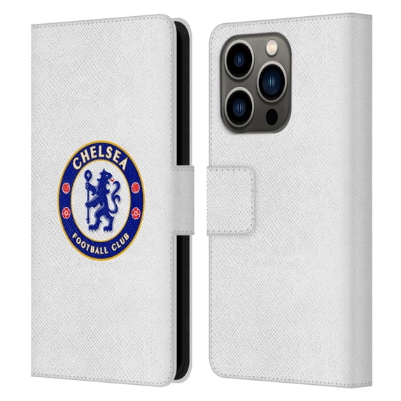 Head Case Designs Officially Licensed Chelsea Football Club Crest Plain White Leather Book Wallet Case Cover Compatible with Apple iPhone 14 Pro