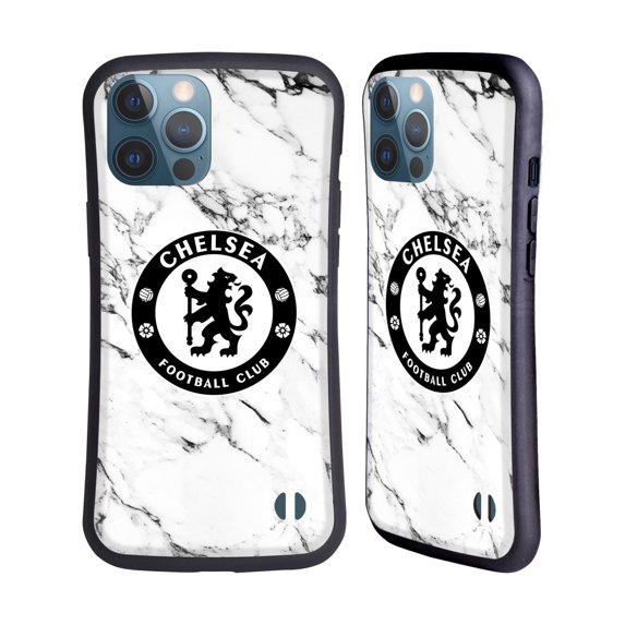 Head Case Designs Officially Licensed Chelsea Football Club Crest White Marble Hybrid Case Compatible with Apple iPhone 13 Pro Max