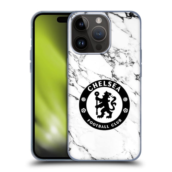 Head Case Designs Officially Licensed Chelsea Football Club Crest White Marble Soft Gel Case Compatible with Apple iPhone 15 Pro