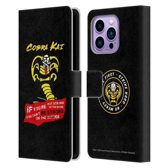 Head Case Designs Officially Licensed Cobra Kai Composed Art Be Strong Logo Leather Book Wallet Case Cover Compatible with Apple iPhone 14 Pro Max