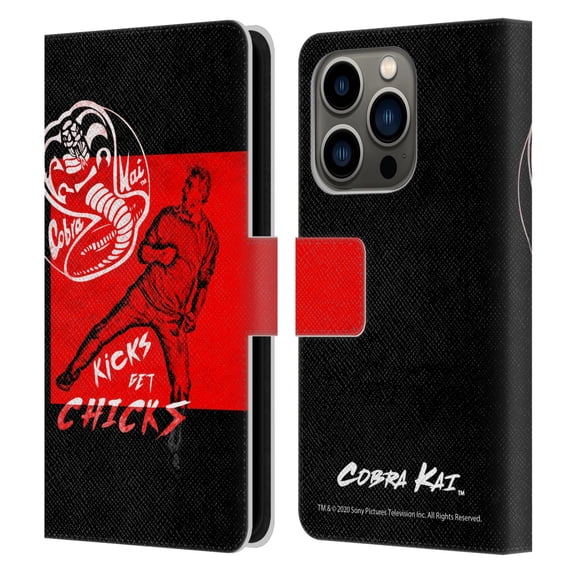 Head Case Designs Officially Licensed Cobra Kai Composed Art John Lawrence Kicks Leather Book Wallet Case Cover Compatible with Apple iPhone 14 Pro
