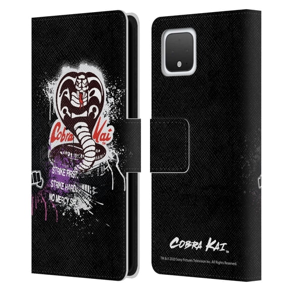 Head Case Designs Officially Licensed Cobra Kai Composed Art No Mercy Logo Leather Book Wallet Case Cover Compatible with Google Google Pixel 4