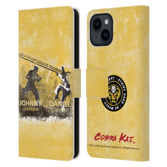 Head Case Designs Officially Licensed Cobra Kai Graphics 2 All Valley Karate Championship Leather Book Wallet Case Cover Compatible with Apple iPhone 15