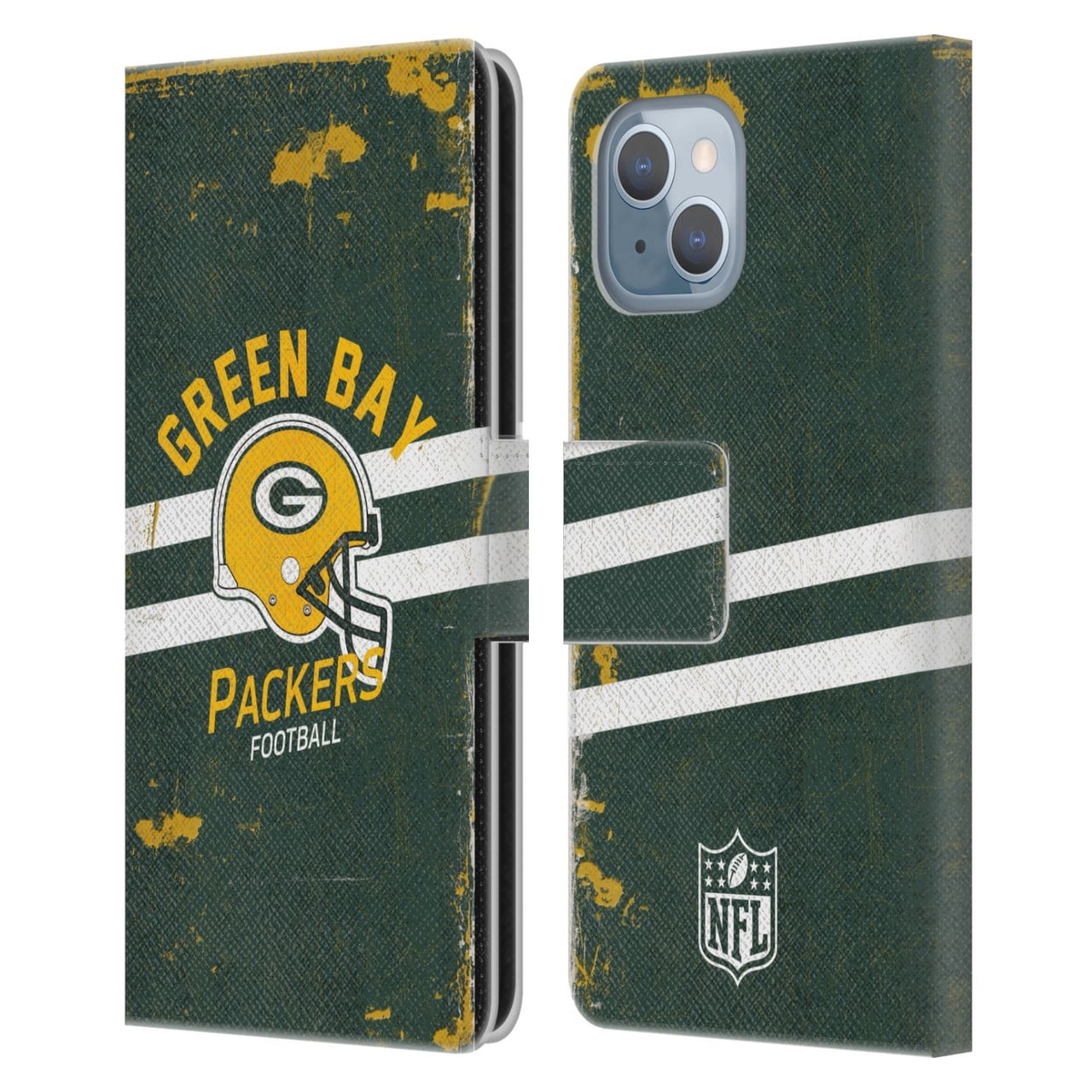Head Case Designs NFL Green Bay Packers Logo Art Helmet Distressed Leather Book Wallet Case Cover For Apple iPhone 14