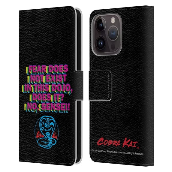 Head Case Designs Officially Licensed Cobra Kai Graphics 2 Dojo Quote Logo Leather Book Wallet Case Cover Compatible with Apple iPhone 15 Pro