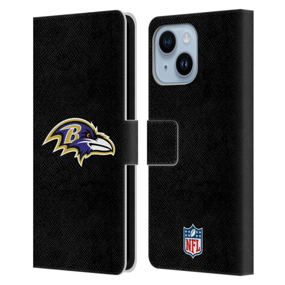 Head Case Designs NFL Baltimore Ravens Logo Plain Leather Book Wallet Case Cover For Apple iPhone 14 Plus