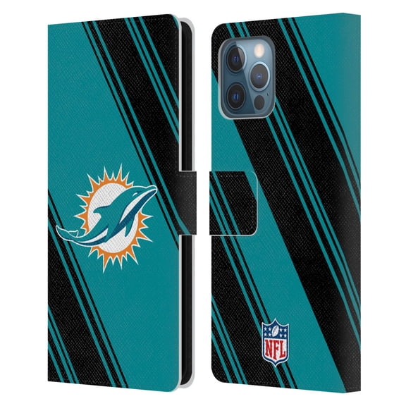 Head Case Designs NFL Miami Dolphins Artwork Stripes Leather Book Wallet Case Cover For Apple iPhone 12 Pro Max