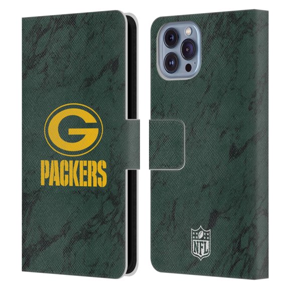 Head Case Designs NFL Green Bay Packers Graphics Coloured Marble Leather Book Wallet Case Cover For Apple iPhone 14