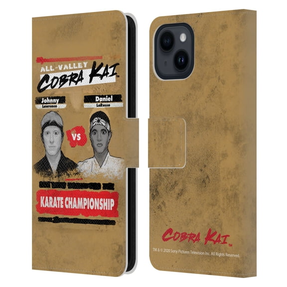 Head Case Designs Officially Licensed Cobra Kai Graphics 2 Karate Championship Leather Book Wallet Case Cover Compatible with Apple iPhone 15