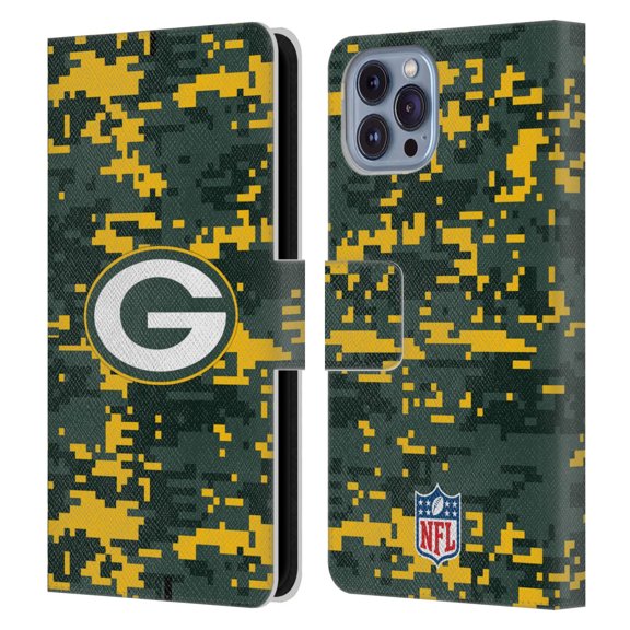 Head Case Designs NFL Green Bay Packers Graphics Digital Camouflage Leather Book Wallet Case Cover For Apple iPhone 14