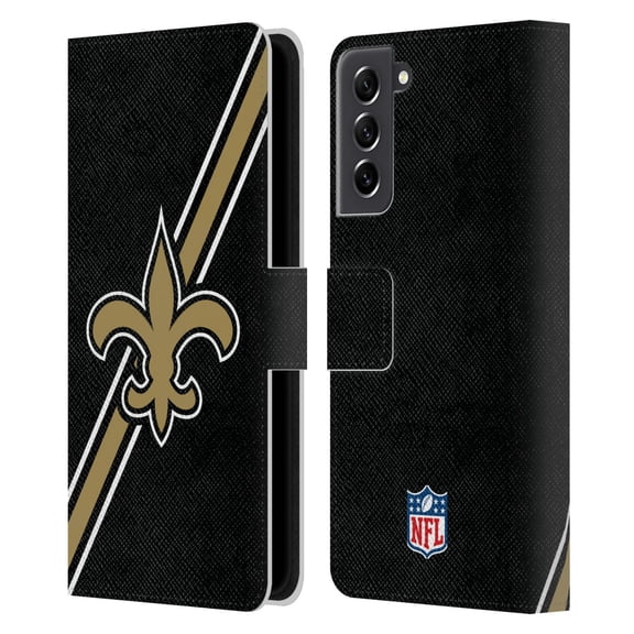 Head Case Designs NFL New Orleans Saints Logo Stripes Leather Book Wallet Case Cover For Samsung Galaxy S21 FE 5G