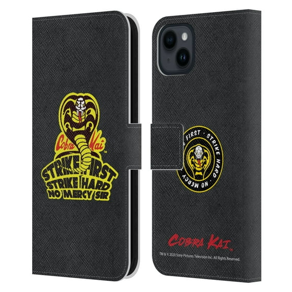 Head Case Designs Officially Licensed Cobra Kai Graphics 2 Strike Hard Logo Leather Book Wallet Case Cover Compatible with Apple iPhone 15 Plus