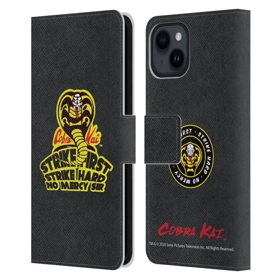 Head Case Designs Officially Licensed Cobra Kai Graphics 2 Strike Hard Logo Leather Book Wallet Case Cover Compatible with Apple iPhone 15
