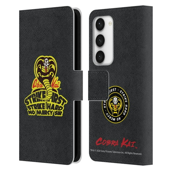 Head Case Designs Officially Licensed Cobra Kai Graphics 2 Strike Hard Logo Leather Book Wallet Case Cover Compatible with Samsung Galaxy S23 5G