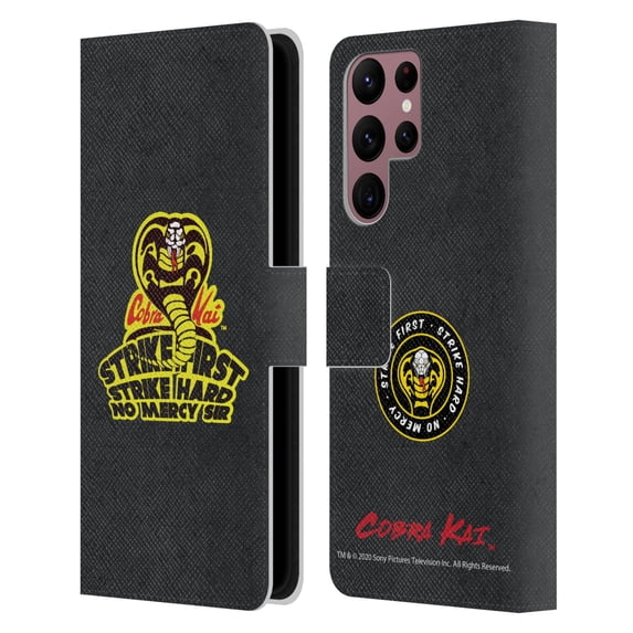 Head Case Designs Officially Licensed Cobra Kai Graphics 2 Strike Hard Logo Leather Book Wallet Case Cover Compatible with Samsung Galaxy S22 Ultra 5G