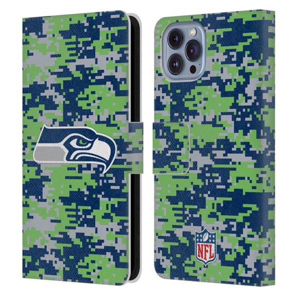 Head Case Designs NFL Seattle Seahawks Graphics Digital Camouflage Leather Book Wallet Case Cover For Apple iPhone 14