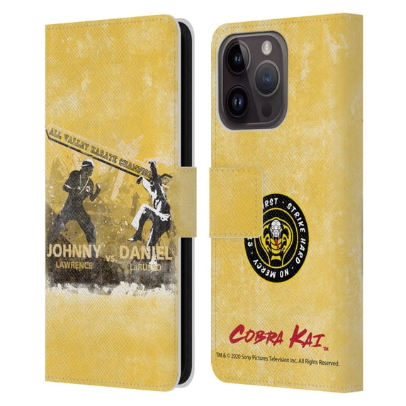 Head Case Designs Officially Licensed Cobra Kai Graphics 2 All Valley Karate Championship Leather Book Wallet Case Cover Compatible with Apple iPhone 15 Pro