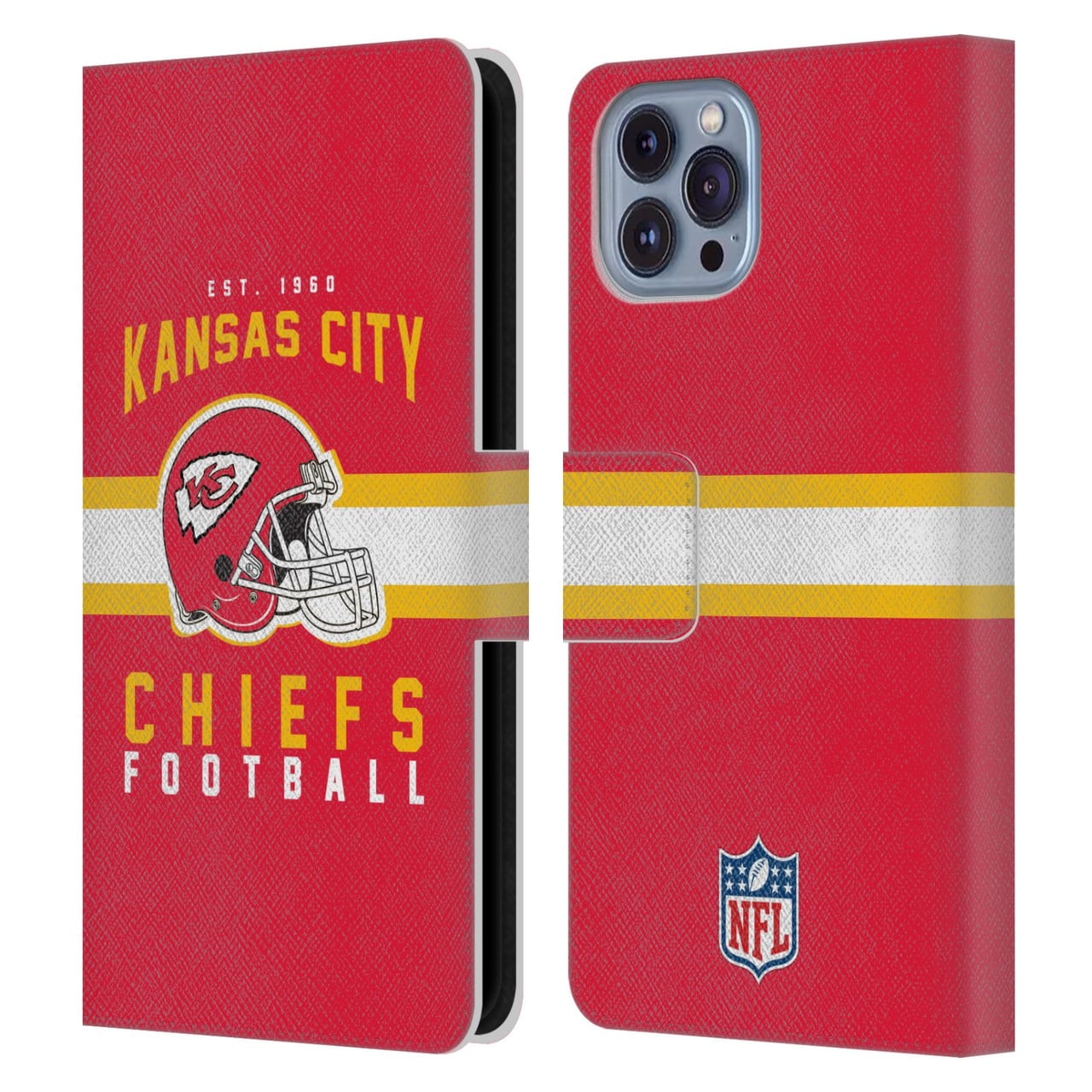 Head Case Designs NFL Kansas City Chiefs Graphics Helmet Typography Leather Book Wallet Case Cover For Apple iPhone 14