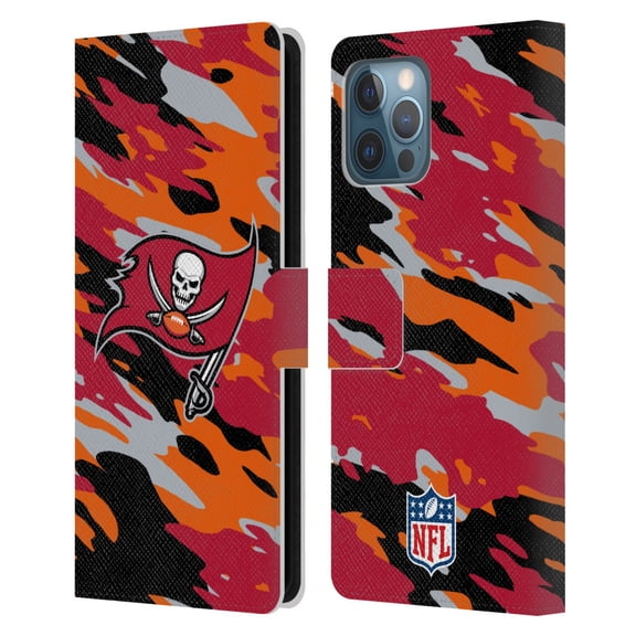 Head Case Designs NFL Tampa Bay Buccaneers Logo Camou Leather Book Wallet Case Cover For Apple iPhone 12 Pro Max