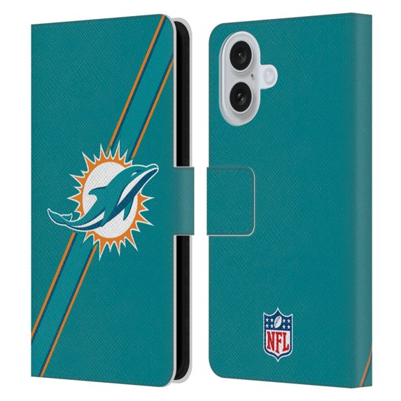 Head Case Designs NFL Miami Dolphins Logo Stripes Leather Book Wallet Case Cover For Apple iPhone 16