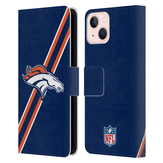 Head Case Designs NFL Denver Broncos Logo Stripes Leather Book Wallet Case Cover For Apple iPhone 13