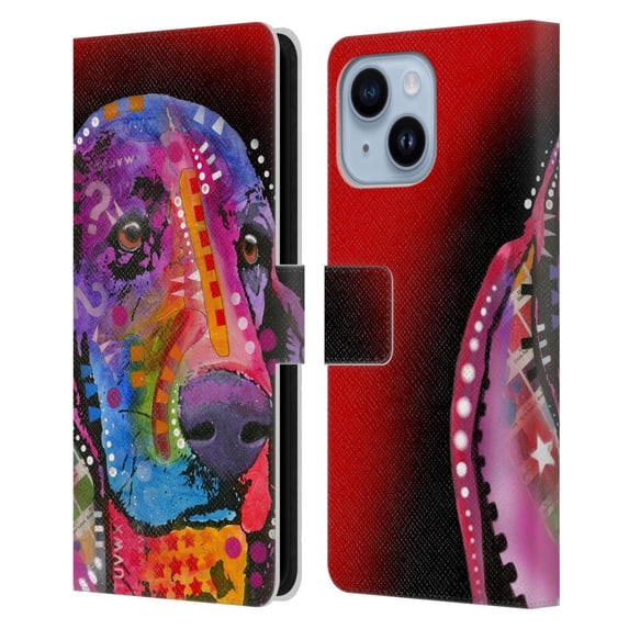 Head Case Designs Officially Licensed Dean Russo Dogs Basset Hound Leather Book Wallet Case Cover Compatible with Apple iPhone 14 Plus