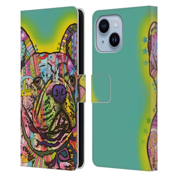 Head Case Designs Officially Licensed Dean Russo Dogs French Bulldog Leather Book Wallet Case Cover Compatible with Apple iPhone 14 Plus