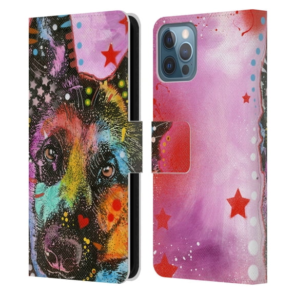 Head Case Designs Officially Licensed Dean Russo Dogs German Shepherd Leather Book Wallet Case Cover Compatible with Apple iPhone 12 / iPhone 12 Pro