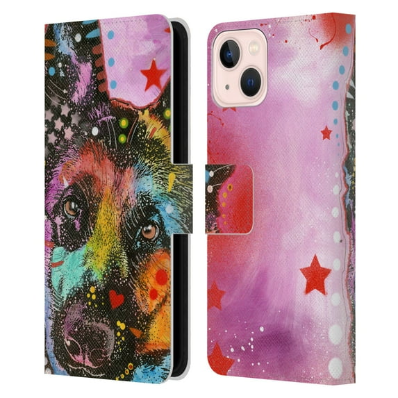 Head Case Designs Officially Licensed Dean Russo Dogs German Shepherd Leather Book Wallet Case Cover Compatible with Apple iPhone 13