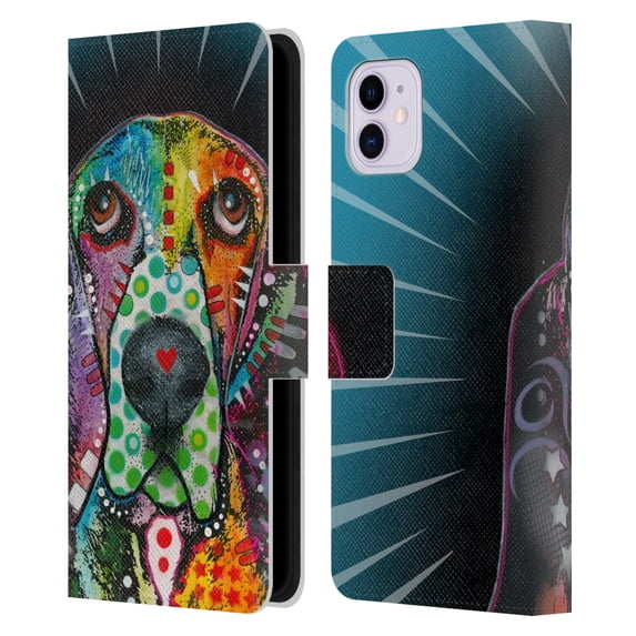 Head Case Designs Officially Licensed Dean Russo Dogs Hound Leather Book Wallet Case Cover Compatible with Apple iPhone 11